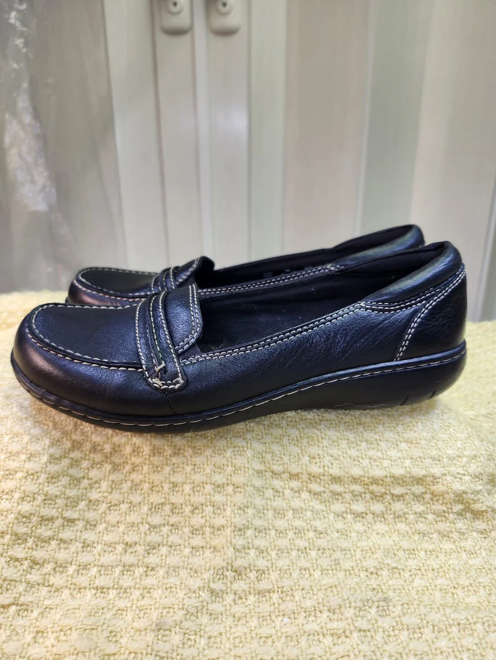 Clarks Black Leather Women's Penny Loafers
